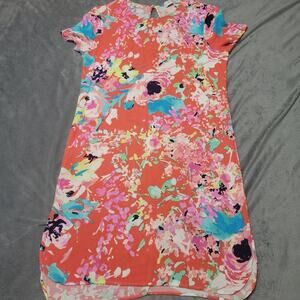 WAYF Dress Womens Medium Tunic Pink Floral Short Sleeve Button Back USA Made Top